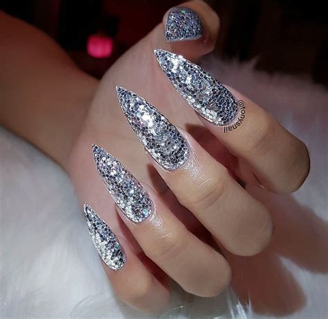 simple silver nail designs|silver stiletto nails.